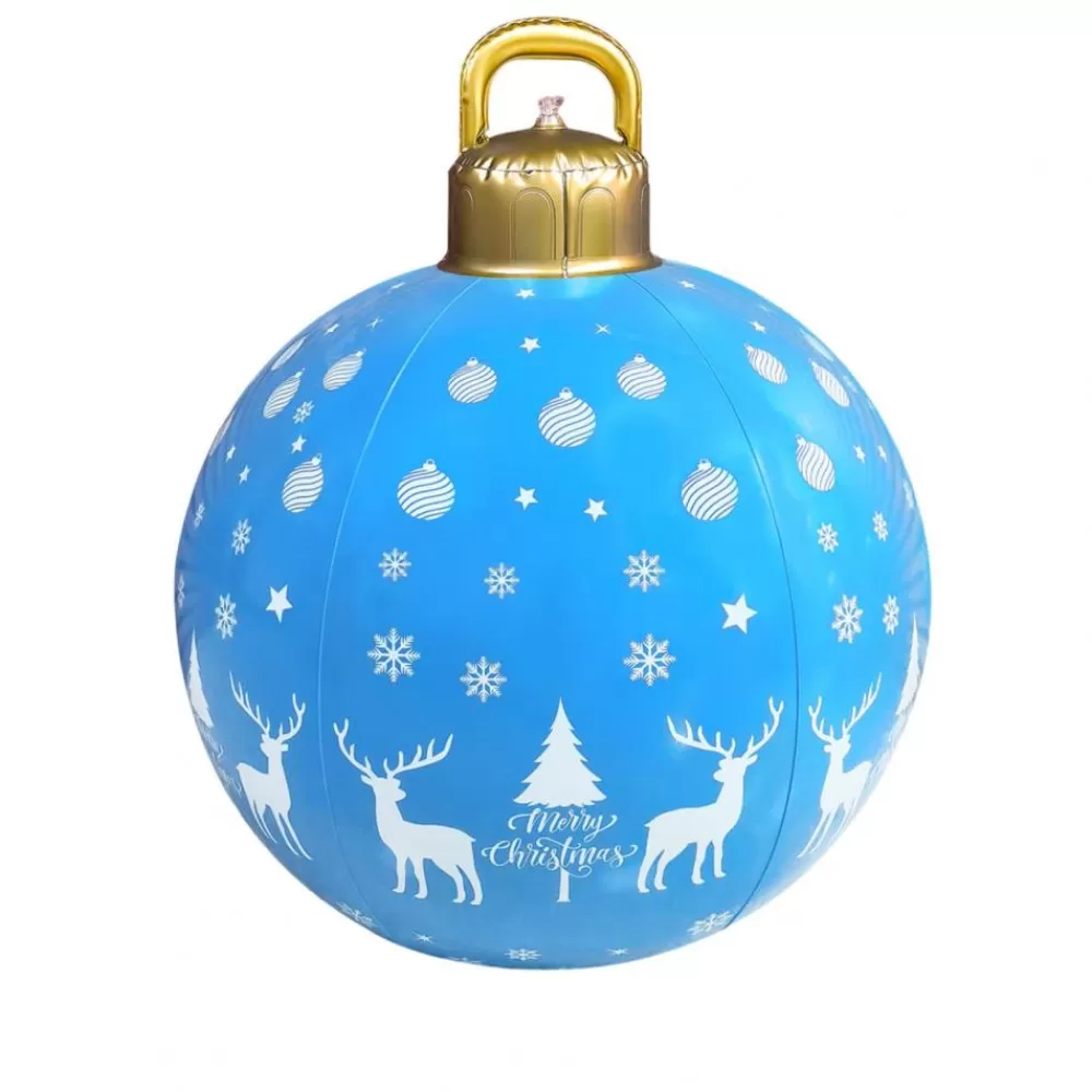 Best Sale Boule De Noël Gonflable 60 Cm : Bleue Avec Rennes Structures Gonflables De Noël | Décorations De Noël Scandinaves