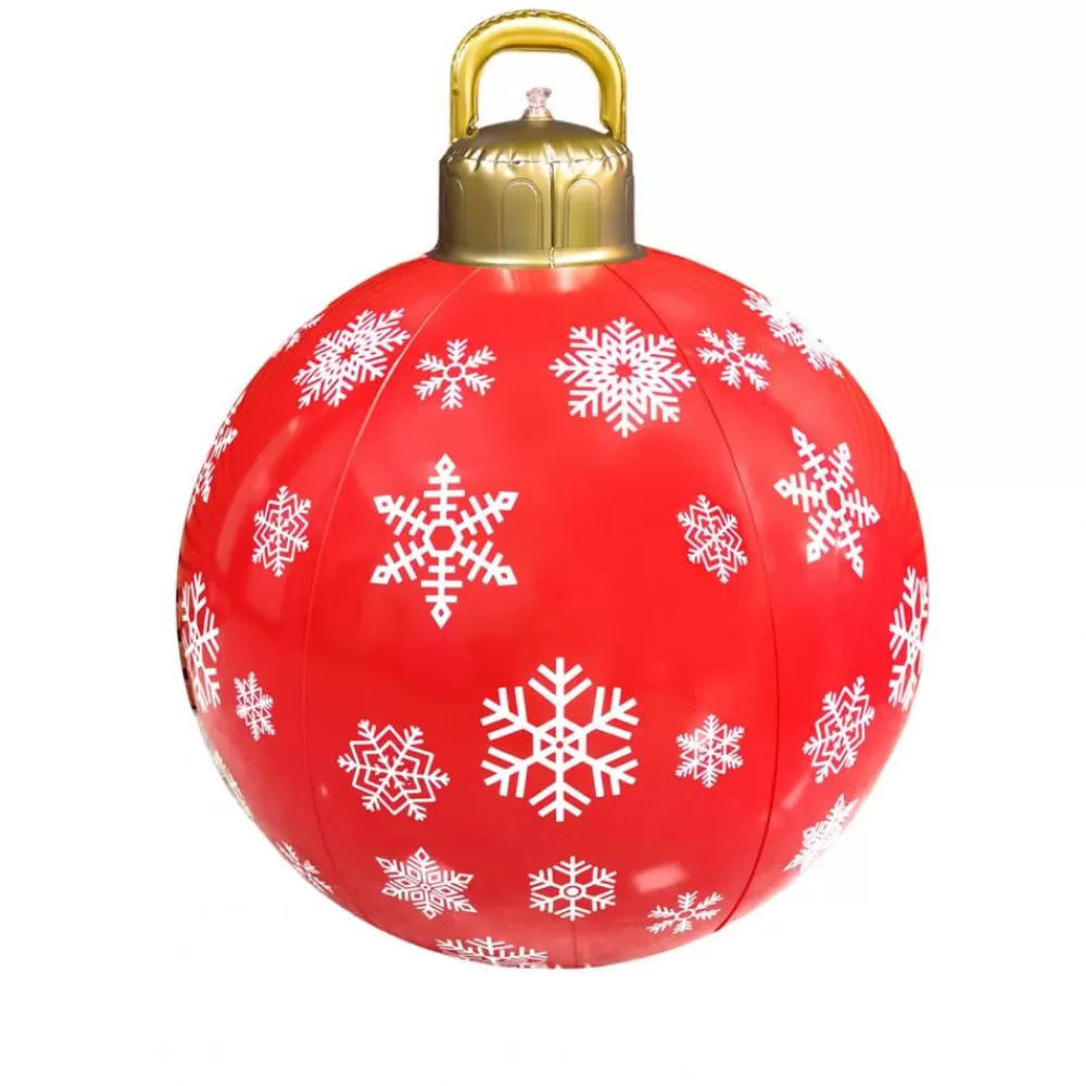 New Boule De Noël Gonflable 60 Cm : Rouge Avec Flocons Structures Gonflables De Noël | Décorations De Noël Rouges