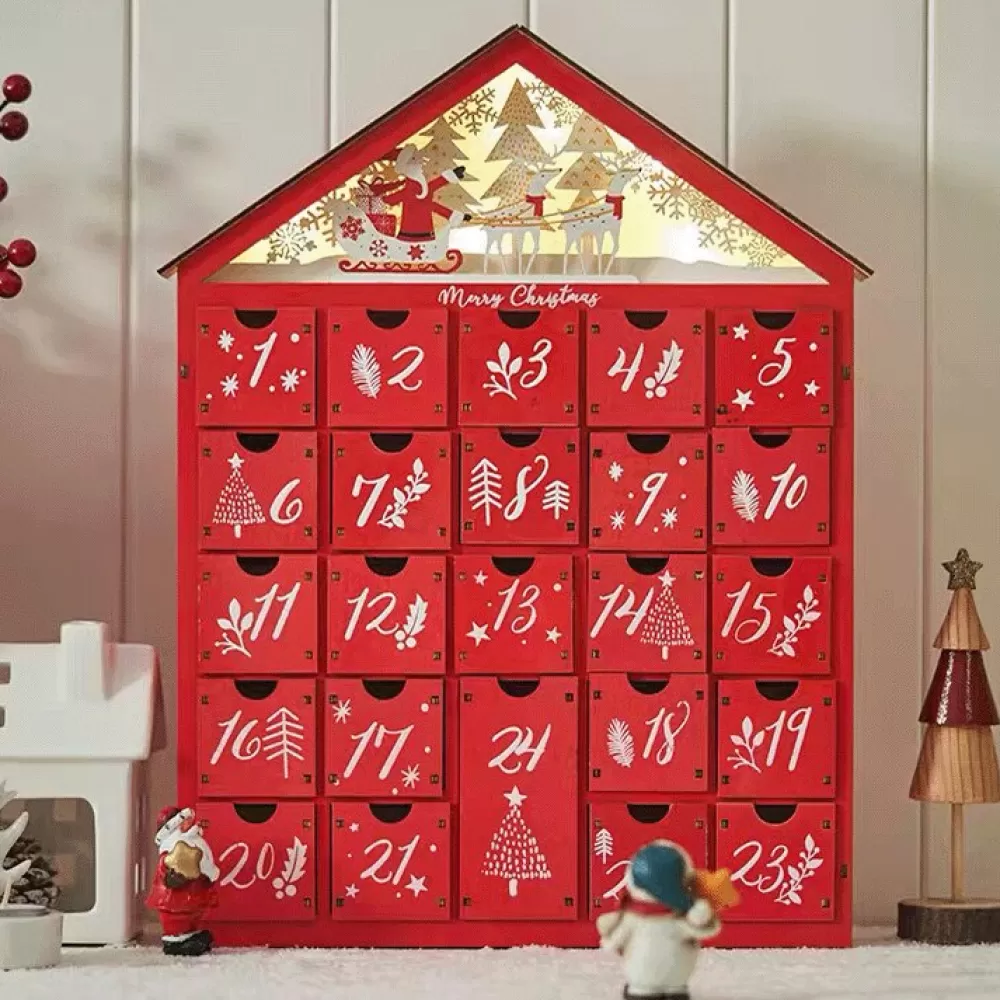 Best Calendrier De L'avent Maison Rouge (LED) Calendriers De L'Avent De Noël | Décorations De Noël Rouges