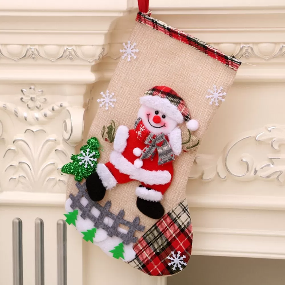 Online Chaussette De Noël - Bonhomme De Neige Souriant Décorations De Noël Pas Cher