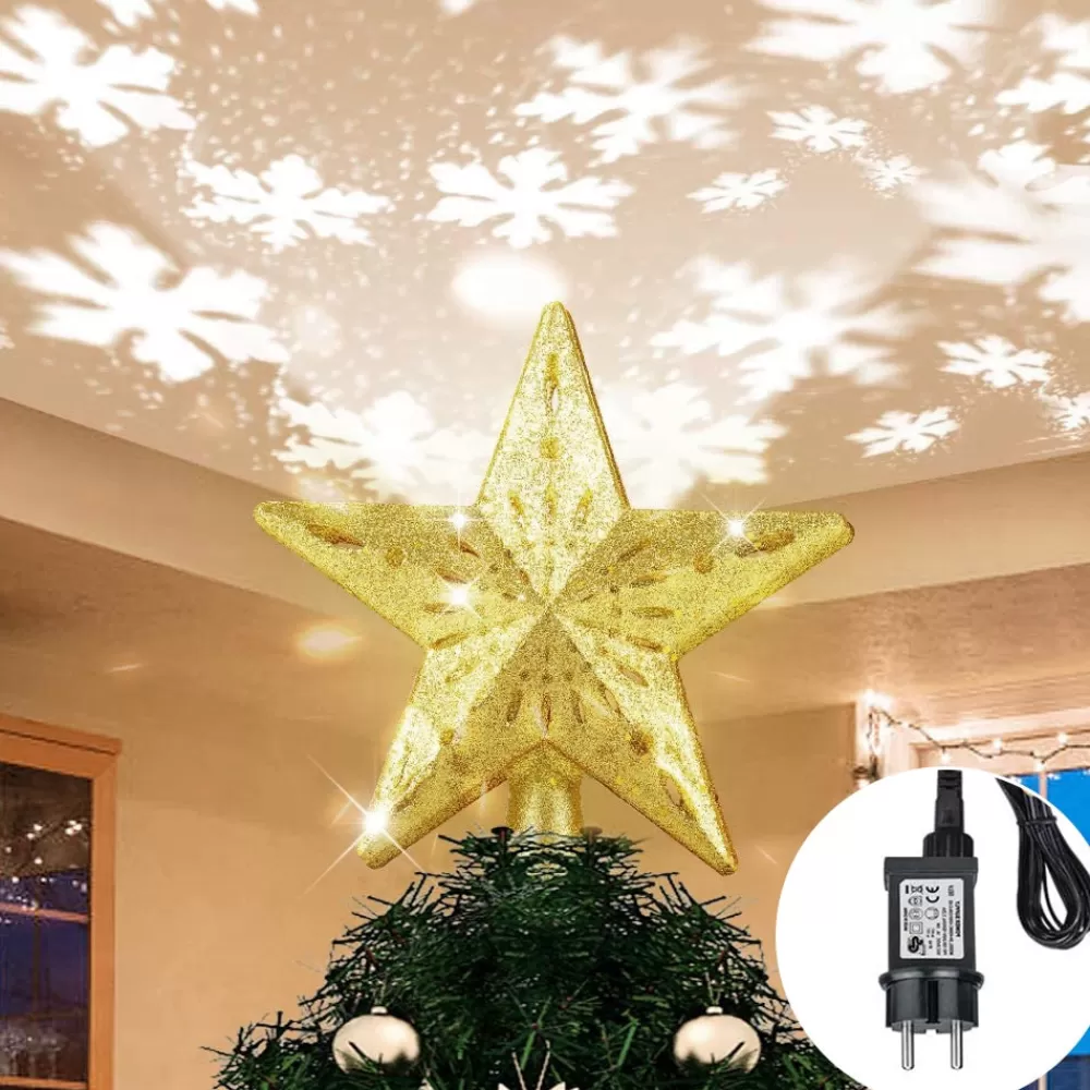 Shop Cimier De Sapin De Noël Projecteur D'étoiles Et Flocons Or Projecteurs De Noël | Cimiers De Sapin De Noël