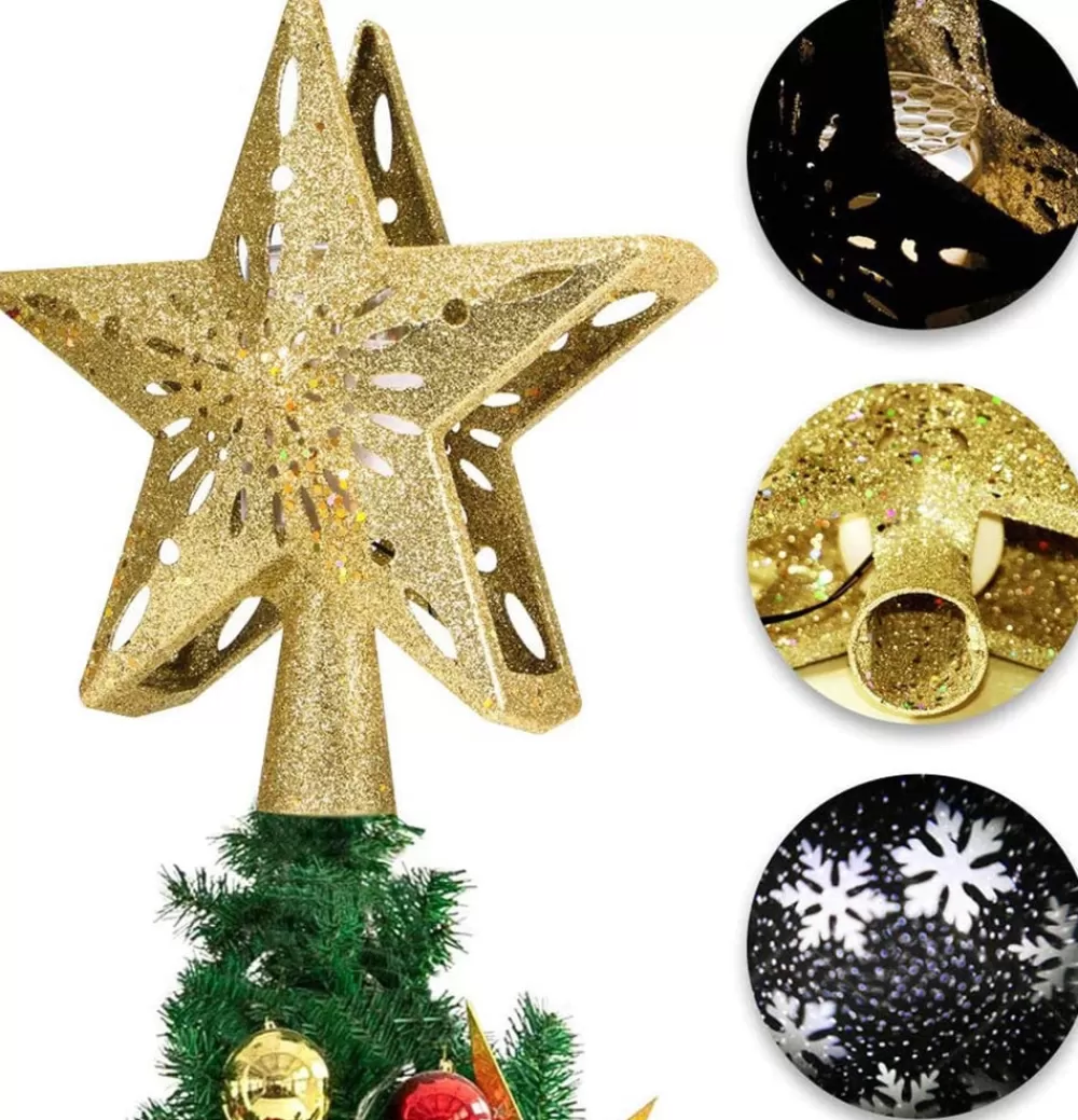 Shop Cimier De Sapin De Noël Projecteur D'étoiles Et Flocons Or Projecteurs De Noël | Cimiers De Sapin De Noël