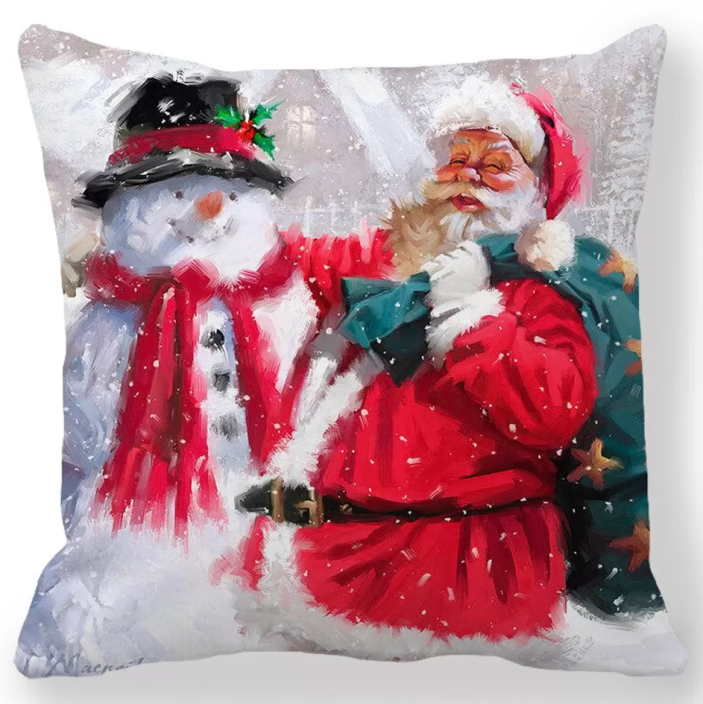 Best Sale Housse De Coussin De Noël : Père Noël Et Bonhomme De Neige Housse De Coussin De Noël