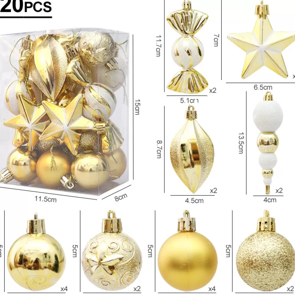 Clearance Kit De 20 Décorations De Noël Dorées Décorations De Noël Dorées | Lots De Boules De Noël